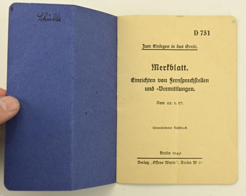 German WH Instruction Manual 'Fieldphone Station' 1937