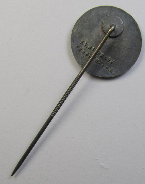Attractive, zinc- (ie. 'Feinzink'-) 'N.S.D.A.P.'-related supporter-pin- (or: 'Freiheitsbund-Abzeichen') being a maker- (ie. 'E.F. Wiedmann'-) marked example showing the text: 'Opferring Gau Hessen-Nassau'