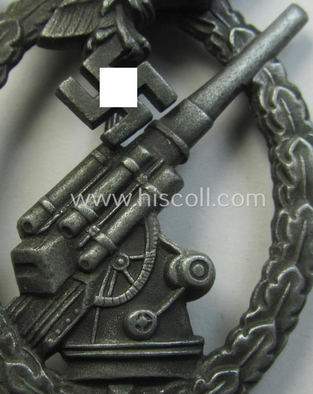 Later-war period- and/or: zinc- (ie. 'Feinzink'-) based- example of a non-maker-marked-, WH (Luftwaffe) 'Flakkampfabzeichen' (or: airforce anti-aircraft badge), as was produced by the desirable: 'Wilhelm Deumer'-company