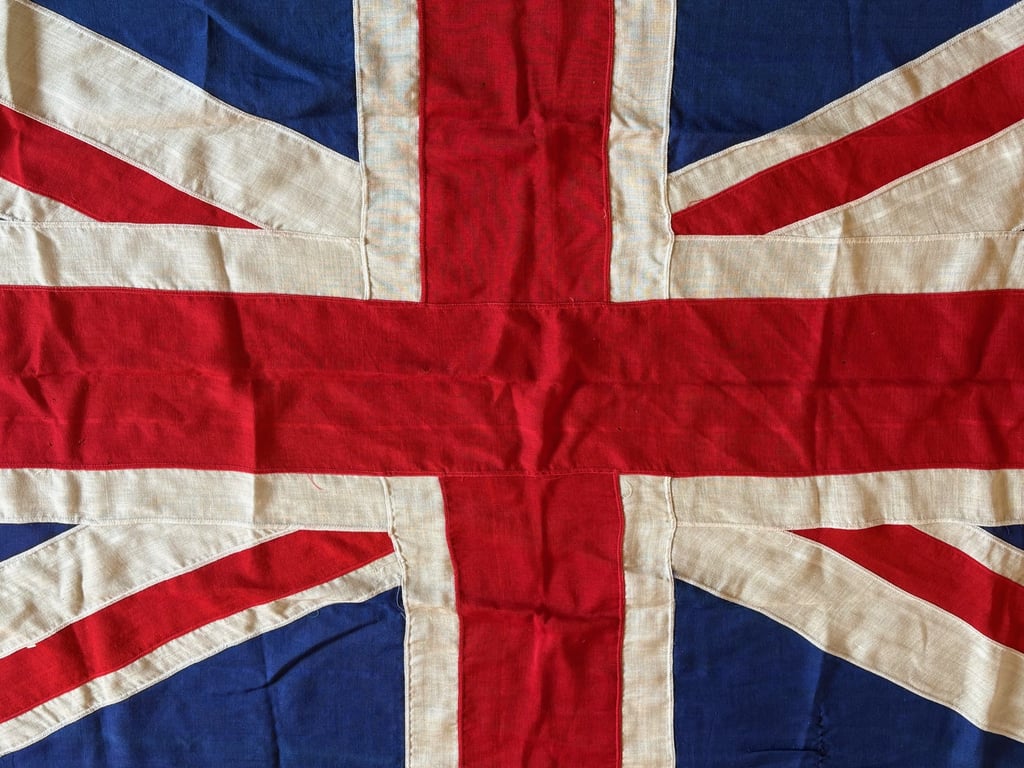 WWII BRITISH STAMPED PANEL STITCHED PATRIOTIC UNION JACK FLAG