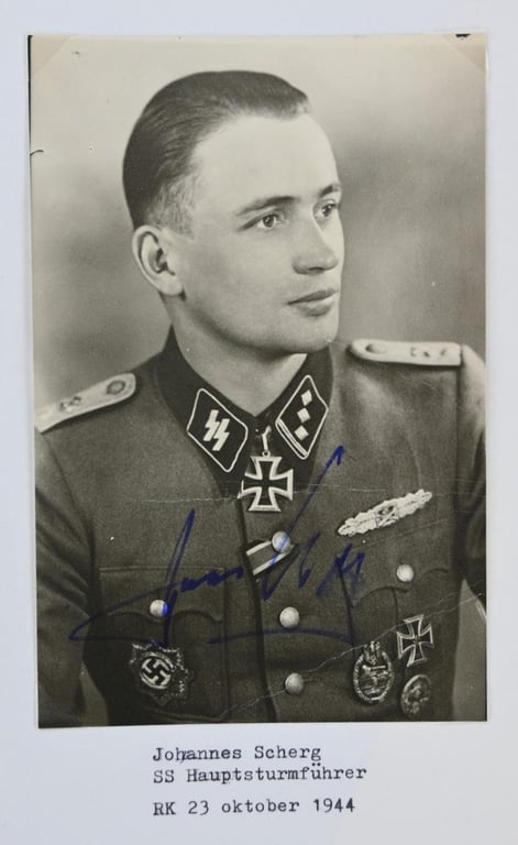 Signature of Waffen-SS Knight's Cross Recipient 'Johannes Scherg'