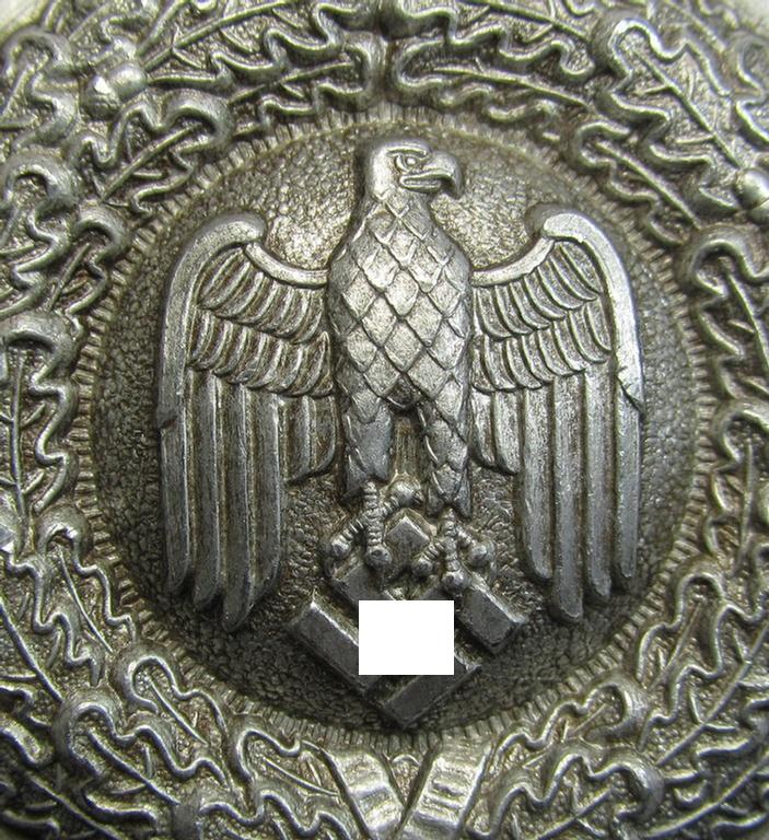 Attractive, WH (Heeres) 'standard'-pattern, aluminium-based (dress- ie. 'Ausgeh'-pattern) belt-buckle (ie. 'Koppelschloss für Offiziere des Heeres') being a typical non-maker-marked example that comes as recently found