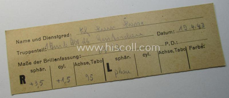 Pair of 'standard-issued'-pattern, WH-service-glasses (ie. 'Dienstbrille') as issued to a soldier named: 'Russe' (or alike) serving within the: '1. Art.Ausb.Abt. 26'