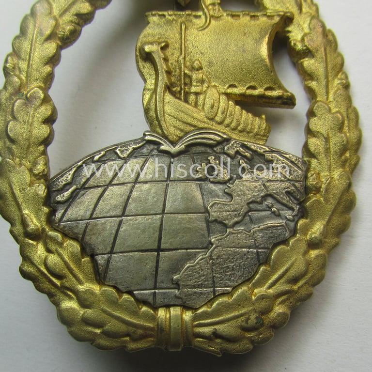 Superb, WH (Kriegsmarine) 'Hilfskreuzer-Kriegsabzeichen' (or: auxiliary-cruiser war-badge) being a typical, non-maker-marked- and/or: 'Buntmetall'-based example as was produced by the desirable: 'C.E. Juncker'-company