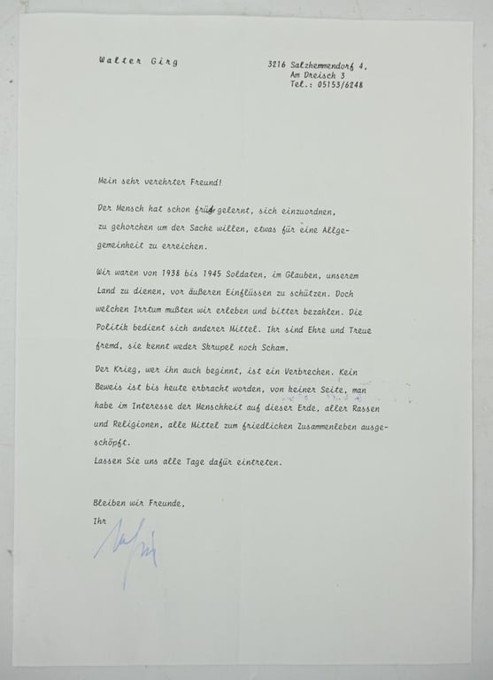 Signature of Waffen-SS RC&OLC Recipient Walter Girg