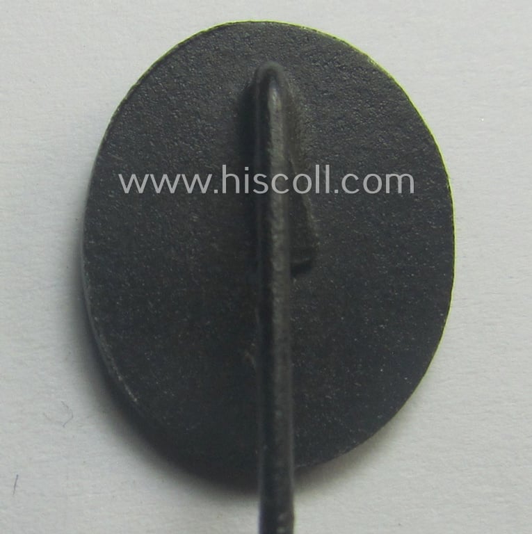 Neat - and 17 mm. sized! - miniature lapel-pin (ie. 'Halbminiatur') depicting a: 'Verwundeten-Abzeichen in Schwarz' (or: black-class wound-badge) being a non-maker-marked example