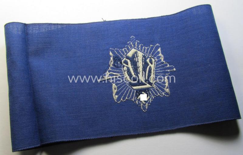Attractive, darker-blue-coloured so-called: RLB (or: 'Reichsluftschutzbund') 'Amtsträger'-armband depicting the typical 'RLB'-logo (with lettering) and showing an interwoven 'Ges.Gesch.'-patent-pending-designation