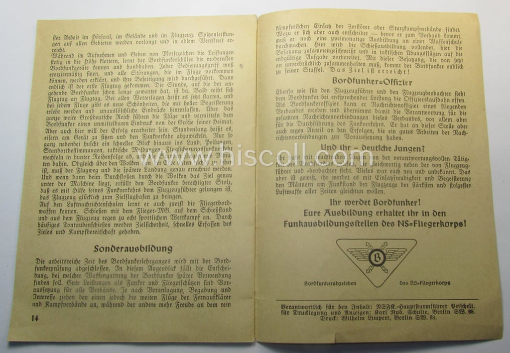 Interesting, N.S.F.K.- (or: 'National Soc. Flieger Korps'-) related: 'Ärmelabzeichen für Bordfunker' (or: radio-operator sleeve-patch) that comes with its accompanying N.S.F.K.-brochure as stored for decades