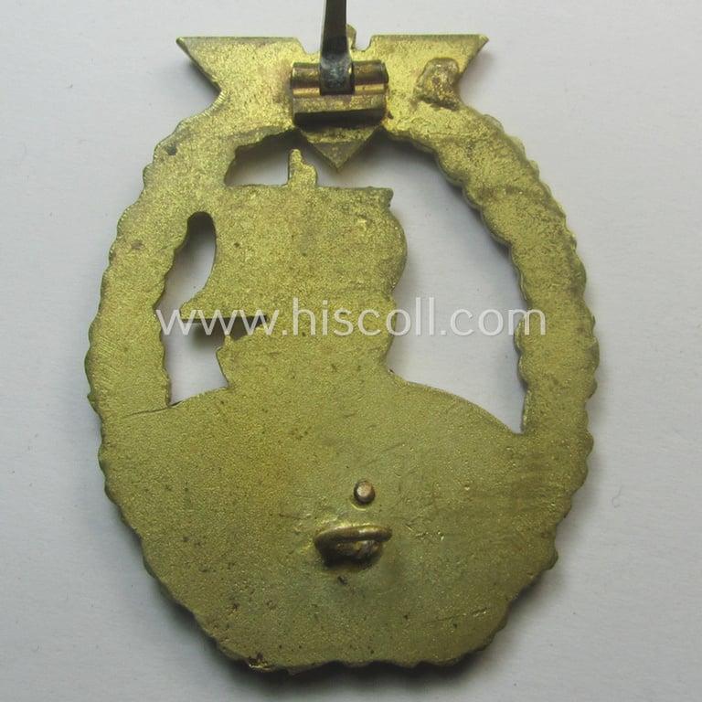 Superb, WH (Kriegsmarine) 'Hilfskreuzer-Kriegsabzeichen' (or: auxiliary-cruiser war-badge) being a typical, non-maker-marked- and/or: 'Buntmetall'-based example as was produced by the desirable: 'C.E. Juncker'-company