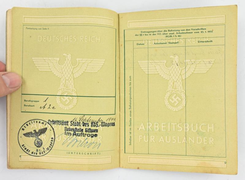German Third Reich Workerspass for Foreigners