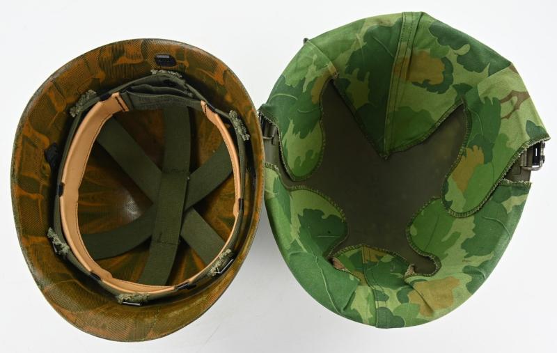 US Vietnam War Infantry helmet with camouflage cover and liner