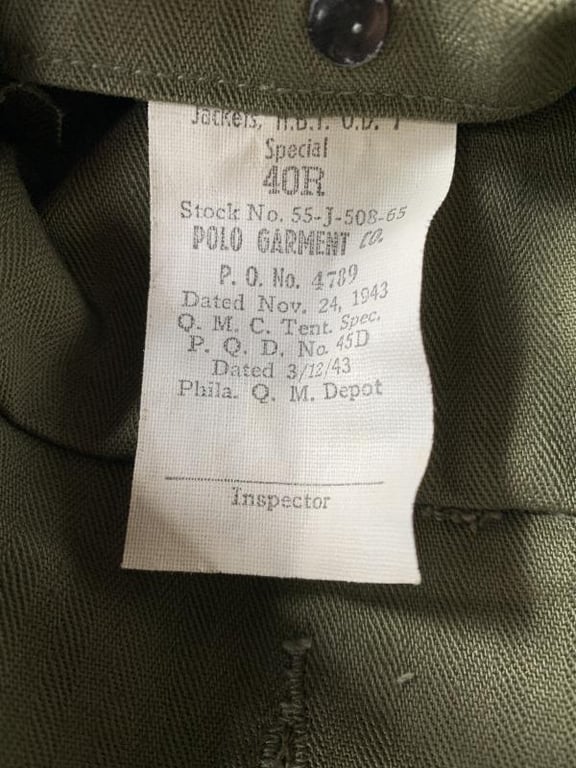 U.S. Combat HBT  Tunic and Trousers 1942-1943