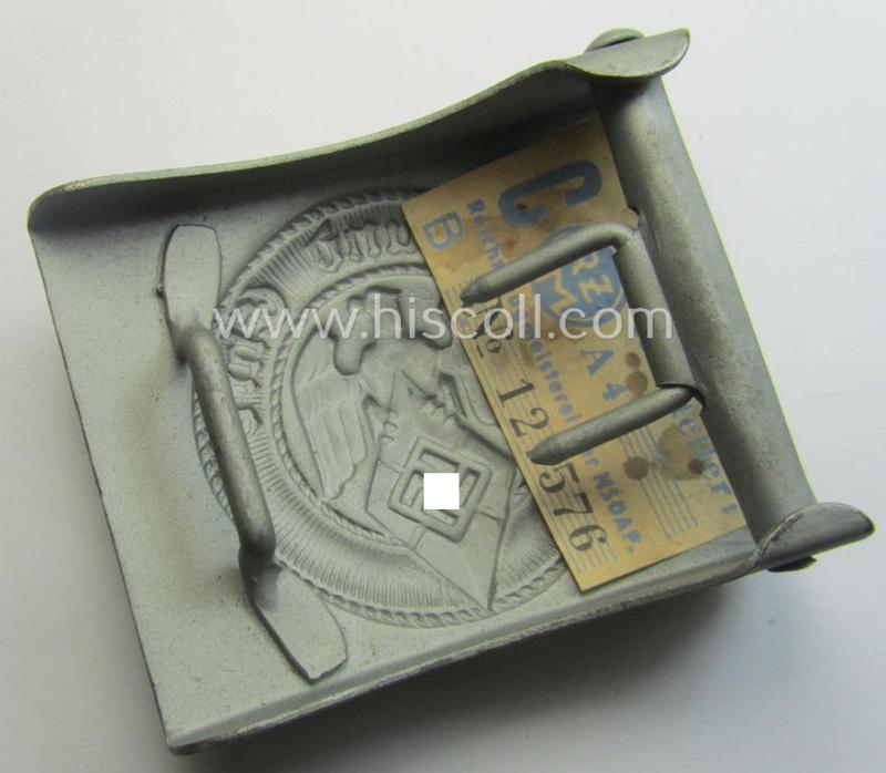 'Anodised'- (and 'virtually mint'!) 'HJ'- (ie. 'Hitlerjugend'-) related enlisted-mens'- (ie. NCO-) type belt-buckle being a non-maker-marked example that still retains its (period glued-in!) 'RzM'-etiket and that comes in a wonderful, cond...