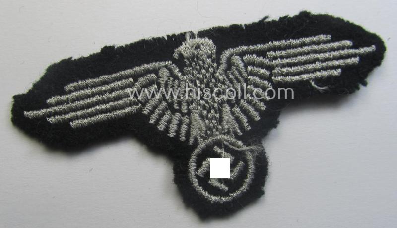 Clearly used- and/or tunic-removed, mid- (ie. later-war-) pattern, 'SS' (ie. 'Waffen-SS') so-called: 'RzM-style' enlisted-mens'-/ie. NCO-pattern arm-eagle as was intended for usage by the various Waffen-SS troops throughout the war