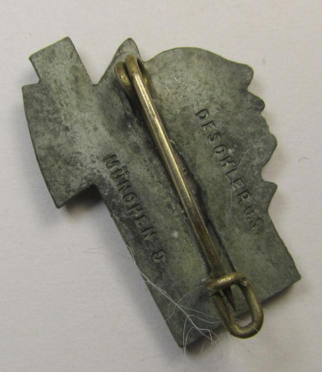 Attractive - and actually scarcely encountered! - commemorative lapel-pin (ie. 'Veranstaltungsabzeichen') being a 'Deschler'-marked example depicting Hitler and Mussolini and text: 'Berlin - Roma'