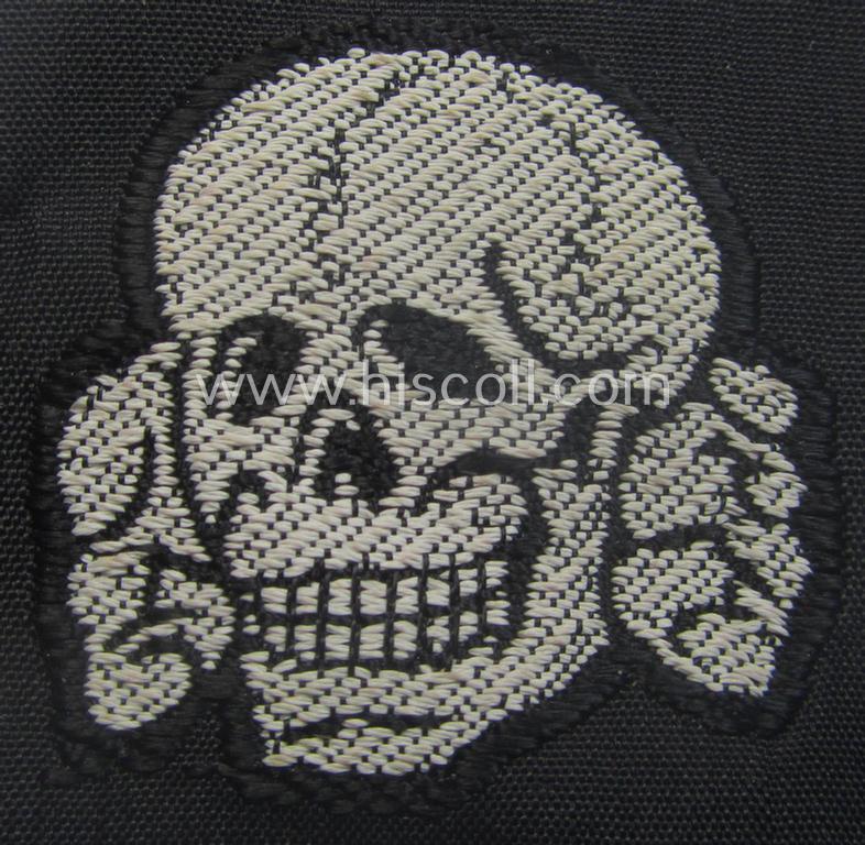 Waffen-SS, 'BeVo'-woven-style skull (ie. 'Totenkopf für Schiffchen o. Einheitsfeldmütze') that comes in a simply never used- (ie. virtually mint- and/or never confectioned-), condition