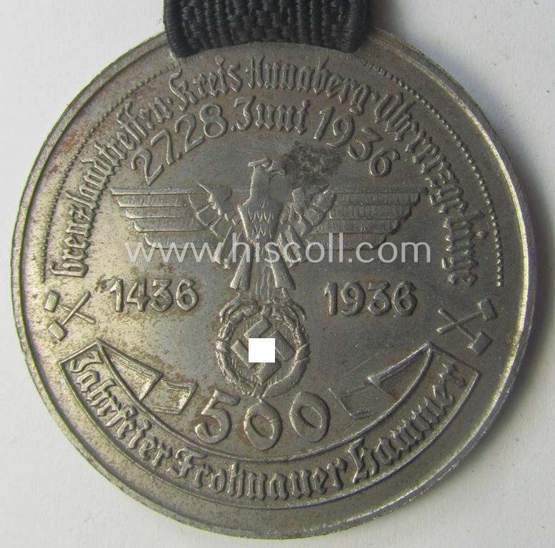 Silverish-toned - and very unusually seen! - 'TR'-related item: a semi-official, commemorative-medal (ie. talisman or 'Url') entitled: 'Grenzlandtreffen - Kreis Annaberg - Obererzgebirge - Jahrfeier Frohnauer Kammer - 27.28. Juni 1936'