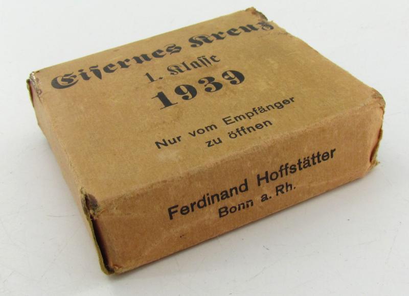 Iron Cross 1st Class Case + cardboard packaging , Ferdinand Hoffstätter Bonn a. Rh.