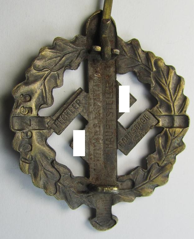 Early- (ie. eventually pre-war-) period example of an: 'SA-Sportabzeichen in Bronze' (being a maker- (ie. 'Fechler - Bernsbach/Sa'-) marked and serial-numbered example that comes in an overall nice- and just moderately used- and/worn, condition