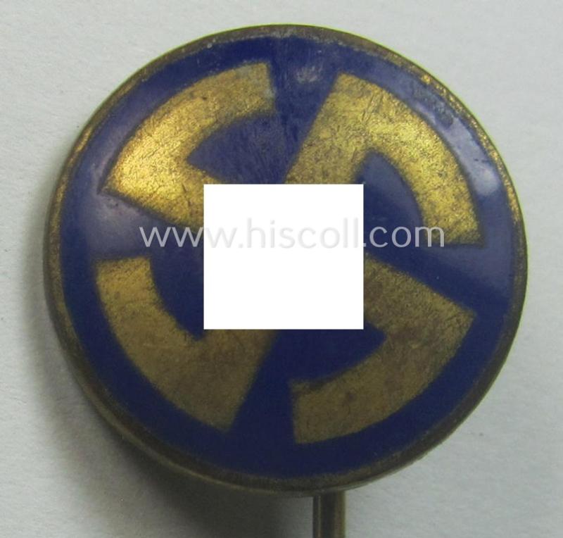 Membership-lapel-pin as was intended to signify membership within the: 'Deutsche Glaubensbewegung' (ie. 'DG') being a maker- (ie. 'M.&W. - Stuttg.') marked example that bears a: 'Ges.Gesch.'-patent-pending-designation
