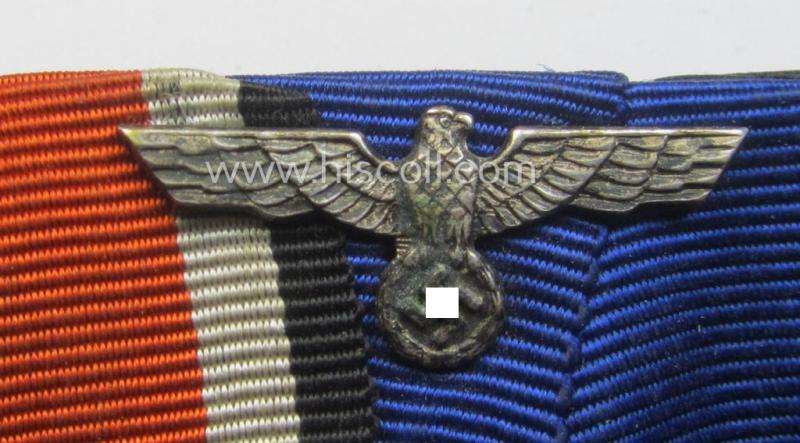3-pieced WH (Heeres o. KM etc.) medal-bar (ie.: 'Ordenspange') resp. showing an: 'EKII. Kl.', a: 'WH-DA 4. St.' and a Czech 'Anschluss'-medal