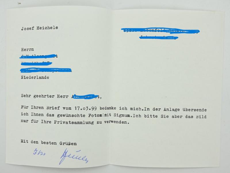 Signature of Wehrmacht Heer KC&OLC Recipient 'Josef Anton Heichele'