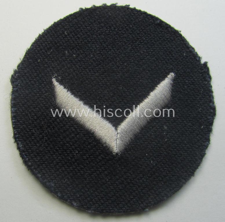 Interesting - and hardly ie. even never used! - 6-pieced (and almost complete), DJ- (ie. 'Deutsches Jungvolk in der HJ') insignia-set comprising of 6 darker-blue-toned rank-patches (ie. 'Rangzeichen') of which one still holds its period 'RzM'-e...