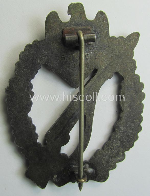 Attractive - and detailed! - 'Infanterie Sturmabzeichen in Bronze' (or: bronze-class infantry assault-badge ie. IAB) being a maker- (ie. 'S.H.u.C.o. 41'-) marked example as executed in bronze-toned, zinc-based metal (ie. 'Feinzink')