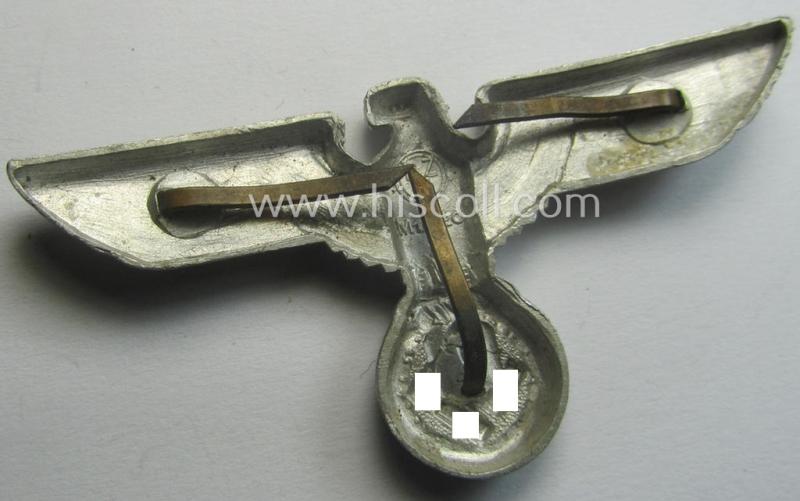 Bright-silver-coloured- and/or: aluminium-based (political-style) visor- (ie. 'Schirmmützen'-) cap-eagle being a detailed example that is neatly: 'RzM' and/or: 'M1/120' marked