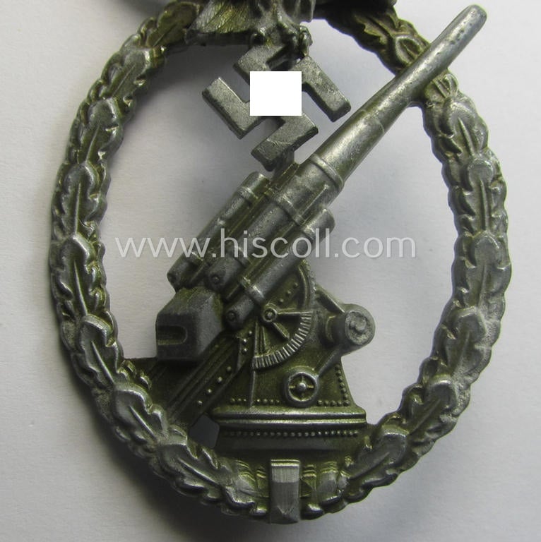 WH (Luftwaffe) 'Flakkampfabzeichen' being a detailed albeit non-maker-marked and/or typical 'Feinzink'-based example as was (I deem) produced by the: 'Steinhauer & Lück'-company