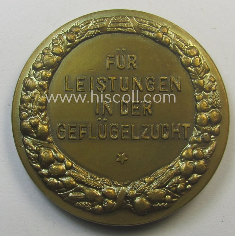 Early-period - smaller-sized- and/or typical golden-toned - so-called: pre-'Reichsnährstand'- (ie. 'RNSt.'-) related, commemorative-award-plaque entitled: 'Landwirtschaftskammer Rheinland Nassau - Für Leistungen in der Geflügelzucht'