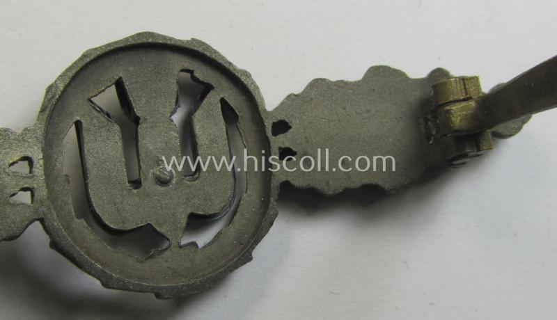 Attractive - truly converse-shaped! - zinc- (ie. 'Feinzink' and/or partly 'Buntmetall'-) based- and non-maker-marked example of a WH (Luftwaffe) 'Frontflugspange für Kampfflieger in Bronze'