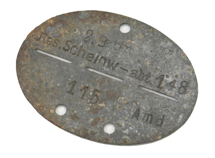 German WH Dog-Tag '2. Battr.Res. Scheinw.-abt.148'