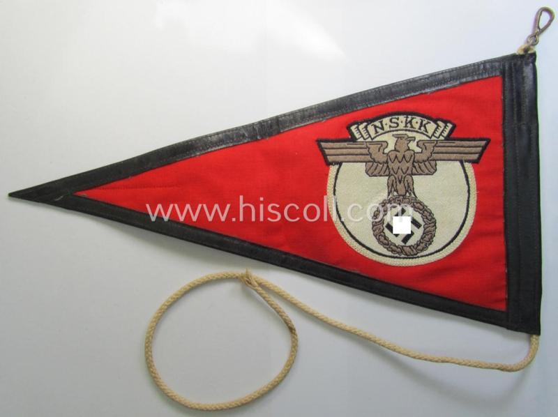 Attractive, N.S.K.K.-related car- ie. bicycle-flag (ie. 'Krad- oder Fahrrad-Fahne') being a nicely preserved example that is (partly) executed in the neat 'BeVo'-weave pattern