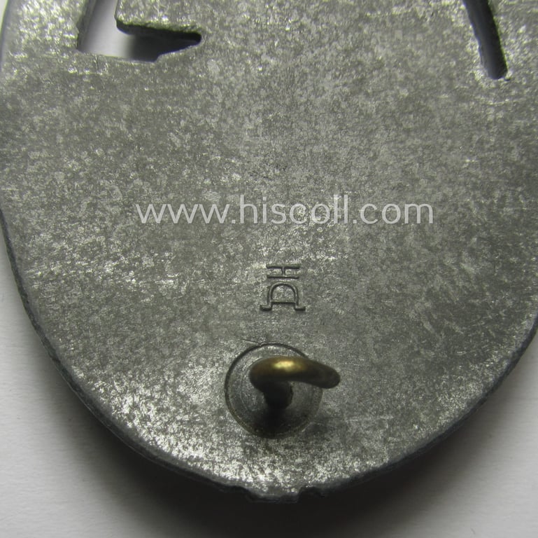 'Panzerkampfabzeichen in Silber' being a neatly maker- (ie. 'HA'-) marked- and/or typical zinc- (ie. 'Feinzink'-) based specimen as was produced by the desirable 'Hersteller' (ie. maker): 'Hermann Aurich'