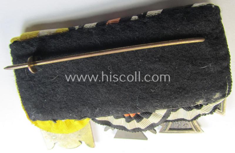 Attractive - and unusually found! - WWI-period so-called: 'Ordenspange' (being of the non-'detachable-pattern') showing resp. an: 'EK II. Kl.'., a: 'FKK 1914-18 mit Schw.' and a: 'Schlesisches Bewährungs-Abzeichen der 2. Stufe o. Schwertern...