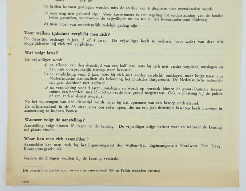 Dutch Waffen-SS Recruitment Form ''Westland'