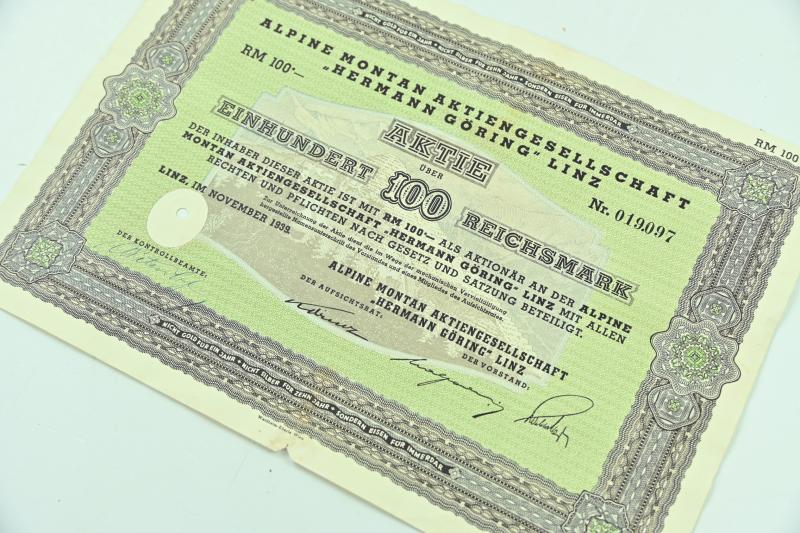 German Third Reich Certificate Alpine Montan AG "Hermann Göring" Linz