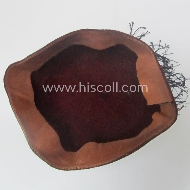 Maroon-red-coloured, Waffen-SS-pattern so-called: 'Fez' having a neat - and fully matching! - silver-grey-coloured- and/or 'BeVo'-woven insignia-set originally- (ie. 'off-factory'-) attached