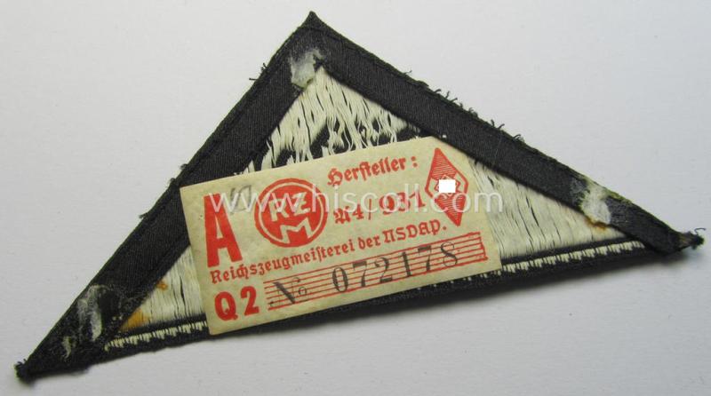 'HJ'- ('Hitlerjugend') ie. 'BDM'- ('Bund Deutscher Mädel') district-triangle (ie. 'Gebietsdreieck') entitled: 'Südost Wien' (being a hardly used- nor worn example that still retains its period 'RzM'-etiket)