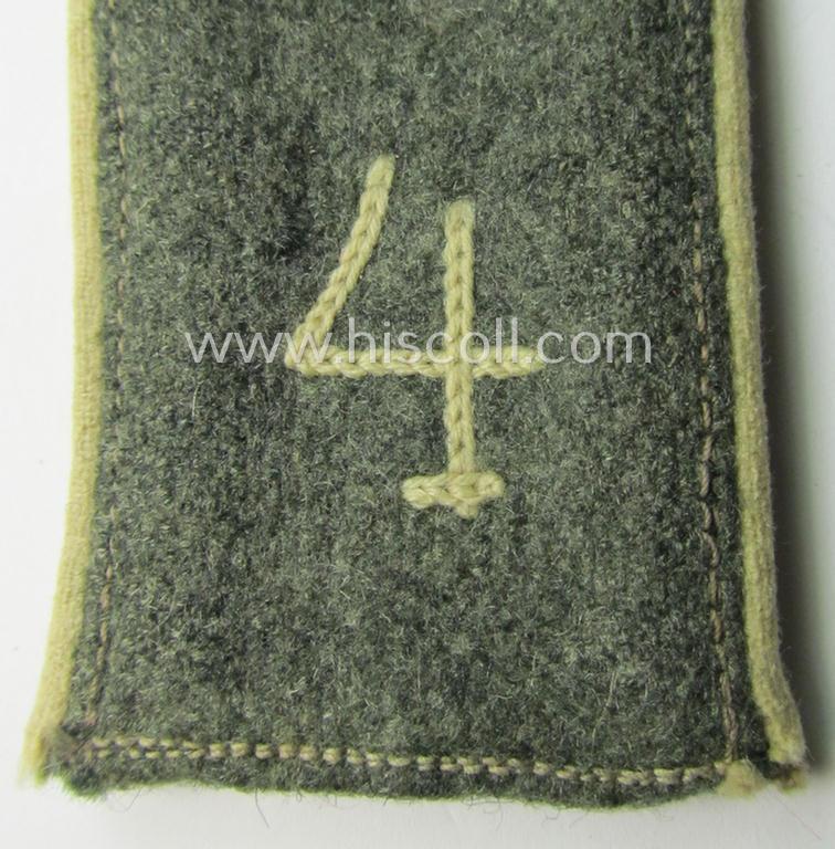 Single - and actually not that often seen! - (I deem) WWI-period, EM-type ('pointed styled' and neatly 'cyphered') shoulderstrap as was intended for usage by a: 'Soldat des Infanterie-Regiments 4'