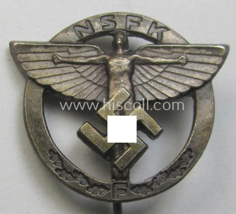 N.S.F.K.- (or: 'National Soc. Flieger Korps'-) related, sponsoring-members'-badge (ie. 'Zivilabzeichen für förderende Mitglieder') being a maker- (ie. 'M'-) marked example that is also bearing a: 'Ges.Gesch.'-designation
