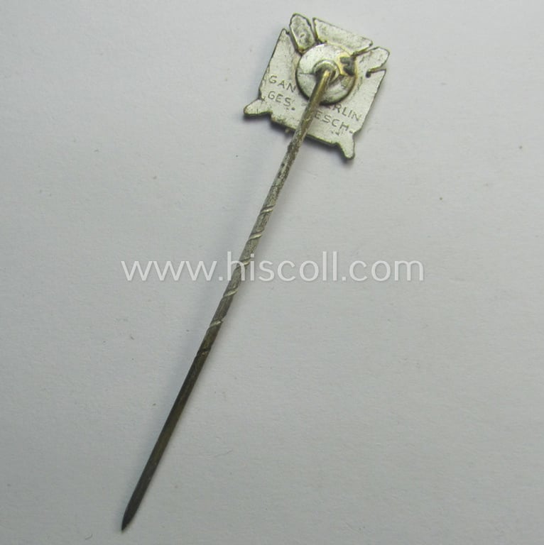 Interesting, 14 mm.-sized miniature of a: 'Mitgliedsabzeichen des Reichstreubund ehemaliger Berufssoldaten (o. RTB)' being a maker- (ie. 'Gante - Berlin'-) marked example