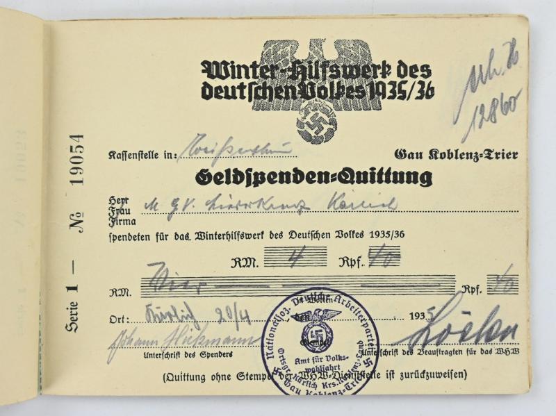 German WHW Contribution Booklet 1935/36