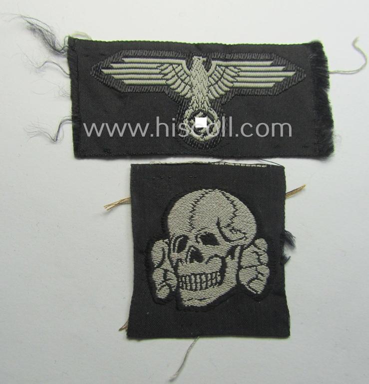 Waffen-SS, 'BeVo'-woven-style skull- and cap-eagle-set (ie. 'Totenkopf- u. Adler-Effektensatz für Schiffchen o. Einheitsfeldmütze')