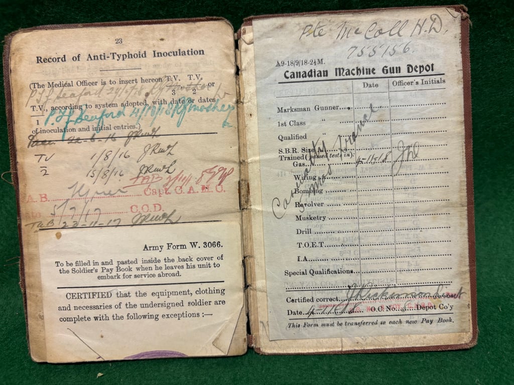 WW1 CEF Paybook -Wounded Vimy Ridge