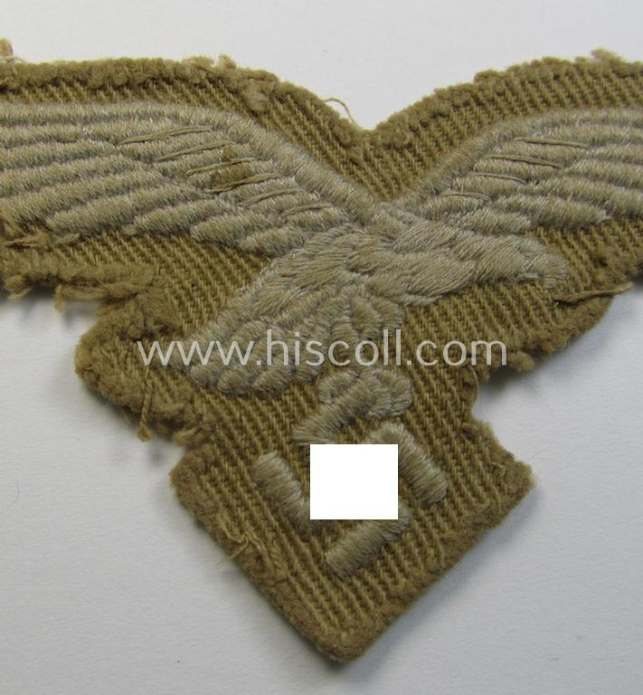 Superb - clearly used and actually very scarcely found! - WH (Luftwaffe) 'tropical'-issued- (ie. DAK or 'Deutsches Afrika Korps'-related) EM- ie. NCO-type breasteagle as was specifically intended for usage on the tropical-tunic