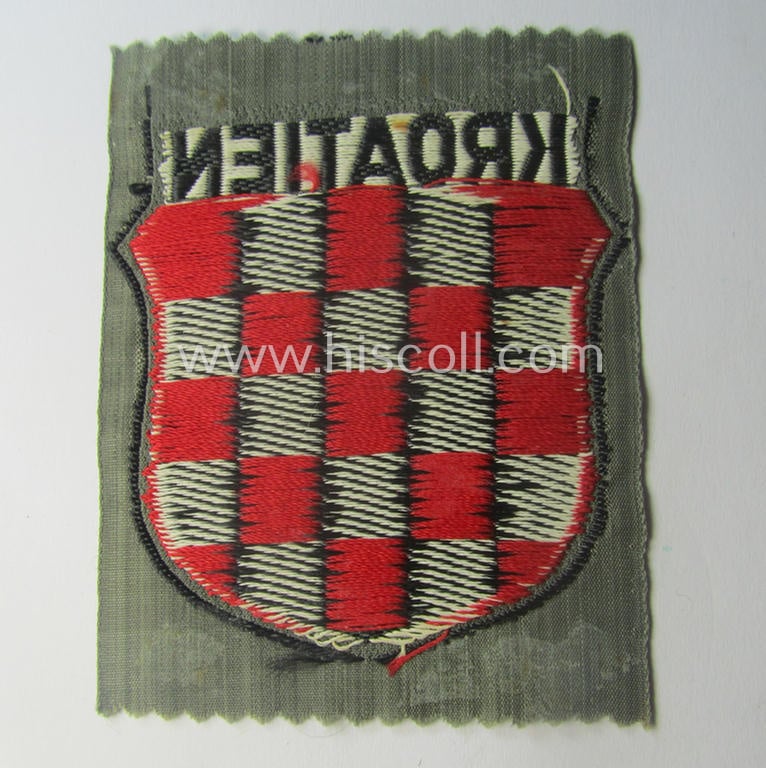 Superb, 'BeVo'-type armshield entitled: 'Kroatien' (being a 'virtually mint- ie. unissued' example as was specifically intended for a volunteer who served within the 'Deutsche Wehrmacht' ie. within the 'Kroatischer Legion')