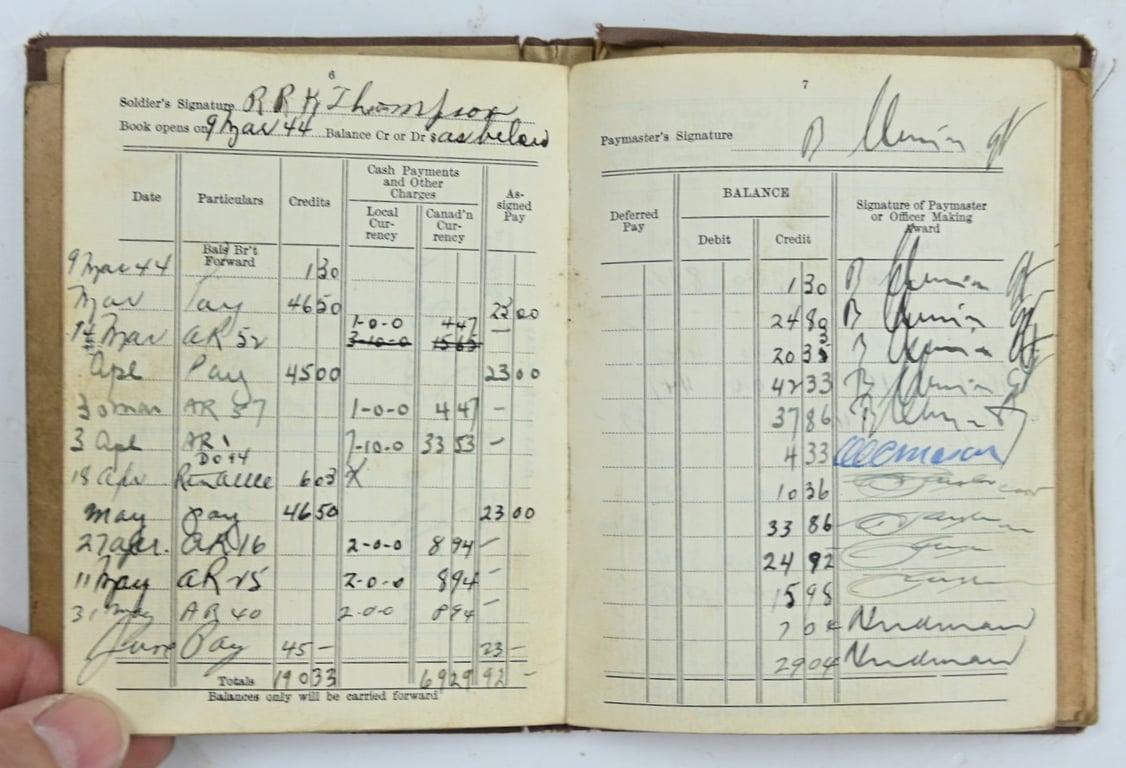 Canadian WW2 Service Book 'Russell Thompson' Canadian Queens Own Rifles