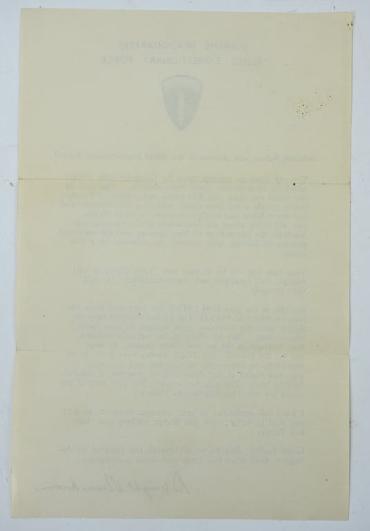 US WW2 Eisenhower D-Day Letter 6 June 1944